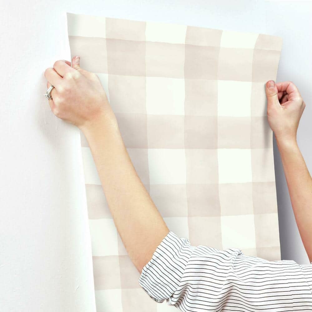 White and Pink Watercolor Check Removable Wallpaper
