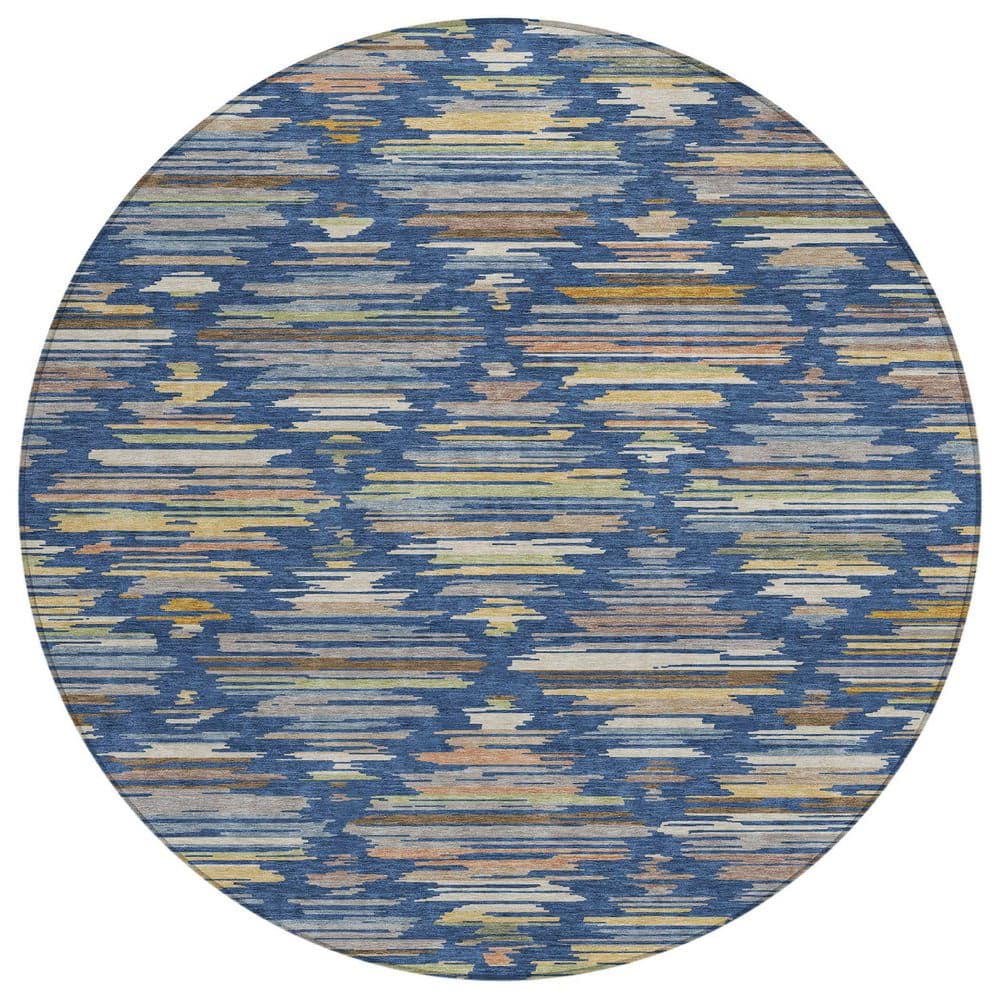 Chantille Machine Washable Indoor/Outdoor Abstract ACN2502 Navy 8 ft. x 8 ft. Round Rug price history on PriceWatchPro