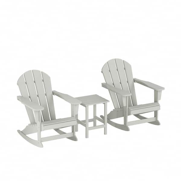 Laguna 3-Piece Fade Resistant Outdoor Patio HDPE Poly Plastic Adirondack Rocking Chairs and Side Table Set, Sand