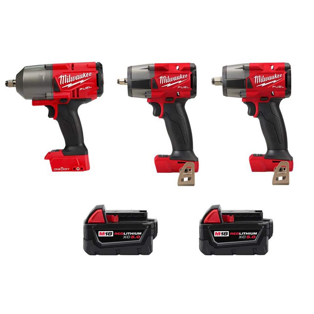 Milwaukee M18 FUEL 18V Lithium-Ion Brushless Cordless Impact Wrench Combo Kit (3-Tool) with (2) 5.0 Batteries -  2863-20-296