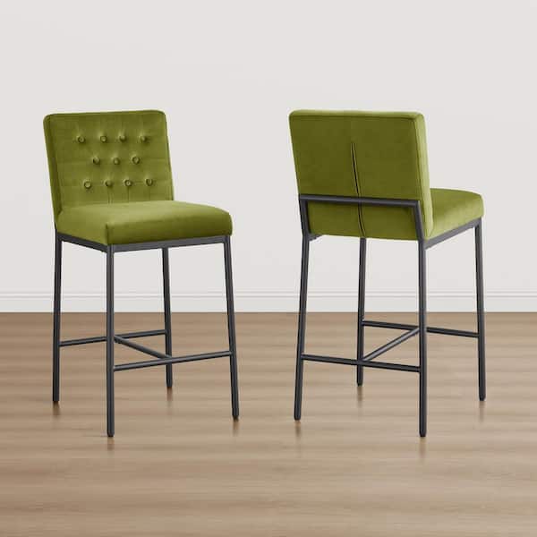 Vance 38.2 in. Green Fabric Bar Stools with Tufted Backrest, Metal Frame,Footrest Counter Stool for Dining Room Set of 2