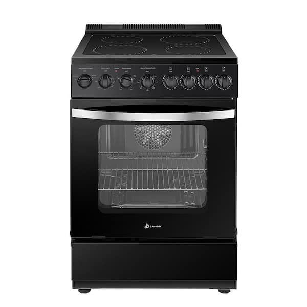 LANBO 24 in. 4 Element Freestanding Single Oven Electric Range with True Convection, Timer and Rotisserie, Black