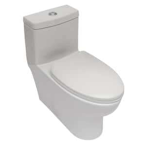 Ceramic 1-Piece 1.1/1.6 GPF Dual Flush Elongated Toilet in White, Soft Closed Seat Included