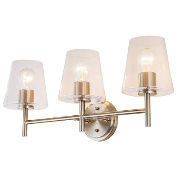 C Cattleya 23 in. 3-Light Brushed Nickel Vanity Light with Clear Glass Shade