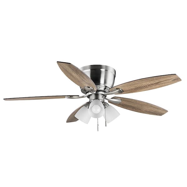 Sidlow 52 in. Indoor LED Brushed Nickel Hugger Dry Rated Ceiling Fan with 5 QuickInstall Reversible Blades and Light Kit