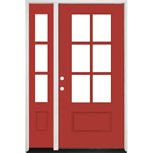 Legacy 49 in. x 80 in. 3/4-6Lite Clear Glass RHIS Primed Morocco Red Finish Fiberglass Prehung Front Door w/10 in. SL