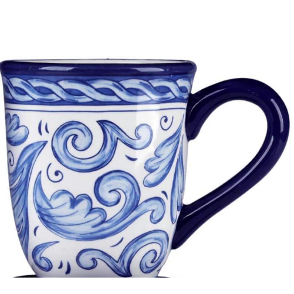 Cobalt Blue and White Ceramic Mug Set, 14 oz, Microwave Safe