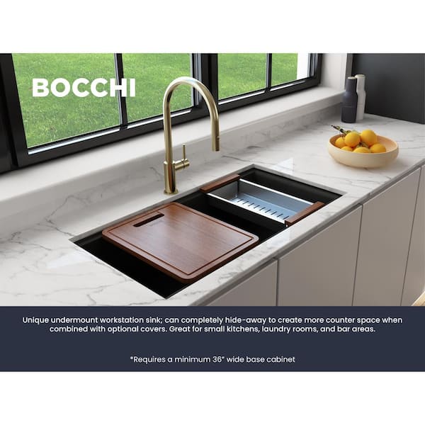 Baveno Lux Matte Black Granite Composite 33 in. Double Bowl Undermount Kitchen Sink w/Integrated Workstation and Acc