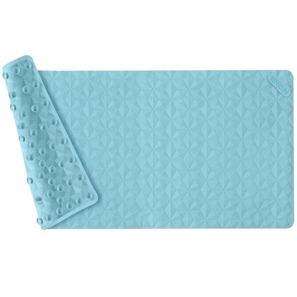 35 in. x 17 in. Non Slip Natural Rubber Bathtub Mat in Blue with Suction Cups, Fatigue Relief, Machine Washable