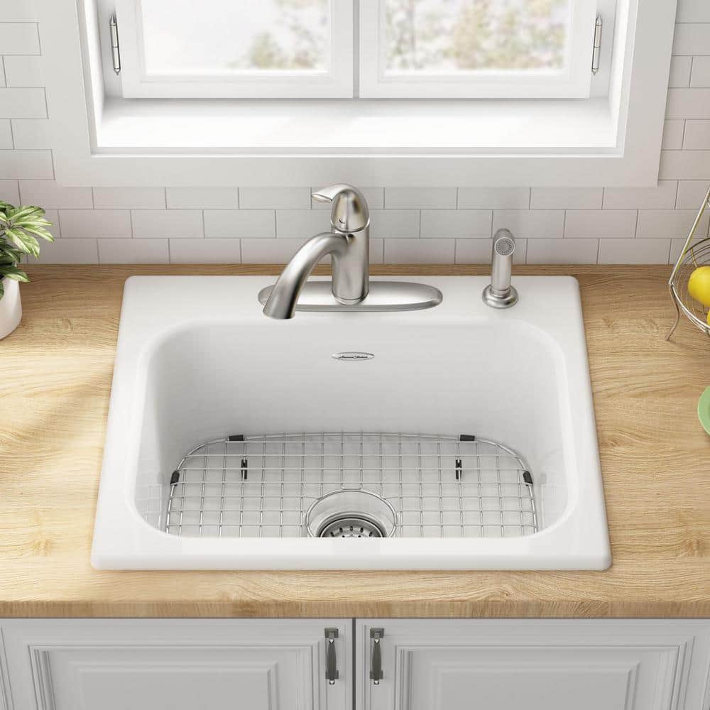 Quince 25'' White Cast Iron Single Bowl Drop-In Kitchen Sink