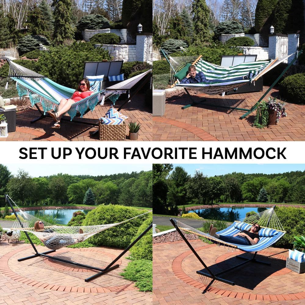 15 ft Black Heavy-Duty Steel Hammock Stand with Adjustable Hooks