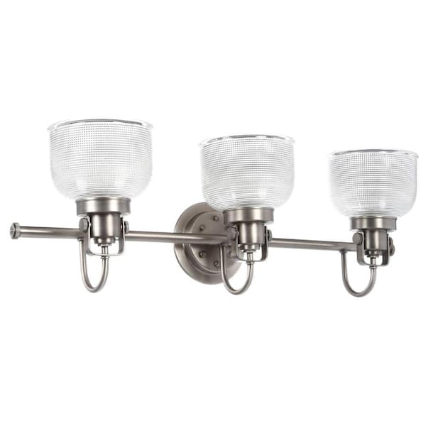 Progress Lighting Archie Collection 26.25 in. 3-Light Antique Nickel Bathroom Vanity Light with Glass Shades