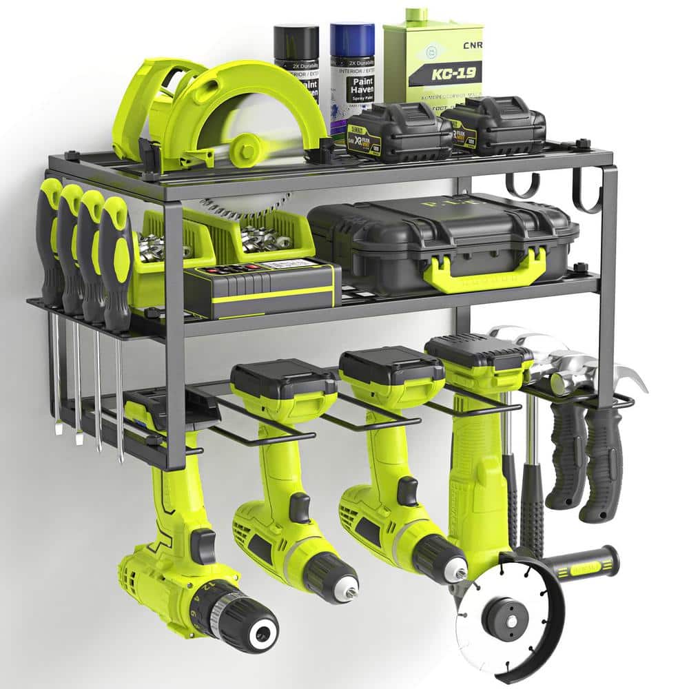 Heavy Duty Iron Power Tool Organizer, Wall Mounted 3 Layers Storage Rack Fl