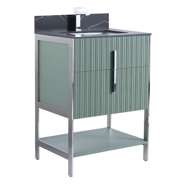 FINE FIXTURES 24 in. W x 18 in. D x 33.5 in. H Mint Green Bath Vanity ...