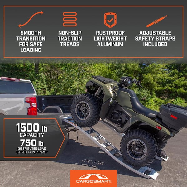 12 in. W x 90 in. L 1500 lb. Capacity Aluminum Fixed S-Curve Truck Loading Ramp with Treads (Includes 2 Ramps)