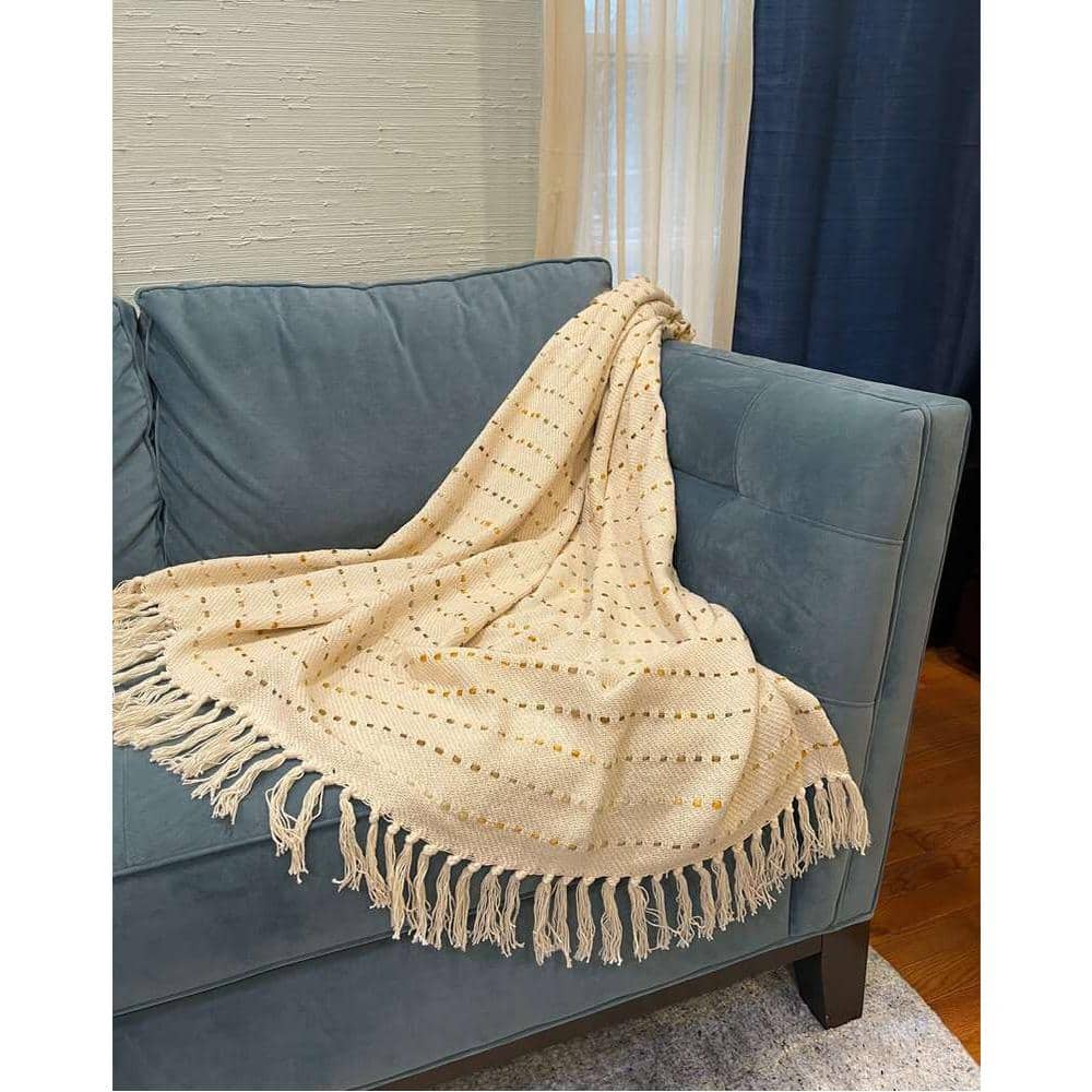Elegant Boho Striped Cotton Throw Blanket with Fringe 50" x 60"