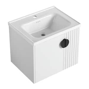 23.81 in. W x 18.5 in. D x 20.79 in H Floating Bath Vanity in White with White Ceramic Top, Single Sink, Wall-Mounted