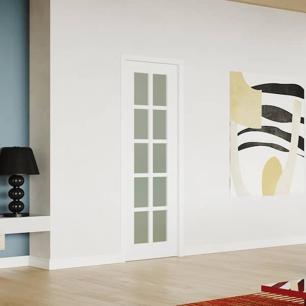 24 in. W. x 80 in. 10-Lite, White Primed, No Bore, Frosted Glass, finished MDF Wood Interior Door Slab