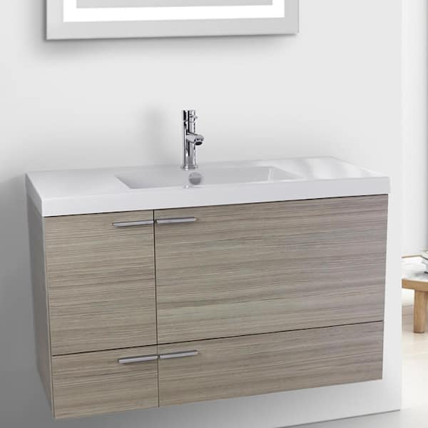 Bathroom Vanity with Ceramic Basin Sink 39 Inch Wall Mounted