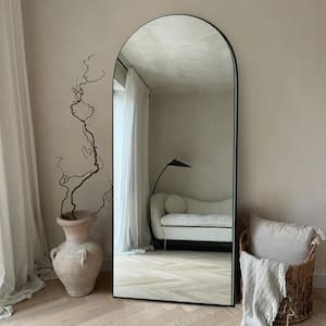 24 in. W x 71.5 in. H Oversized Arched Wooden Classic Full-Length Black Wall-Mounted/Standing Mirror Wall Mirror