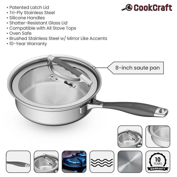 CookCraft 13 French Skillet with Latch Lid - Silver