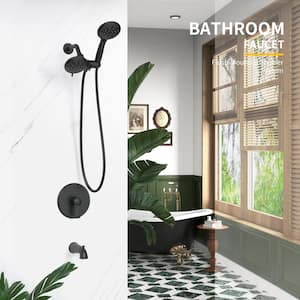 MINT 6-Spray 5 in. Dual Wall Mount Fixed and Handheld Shower Head 2 GPM in Matte Black (Tub Faucet & Valve Included)