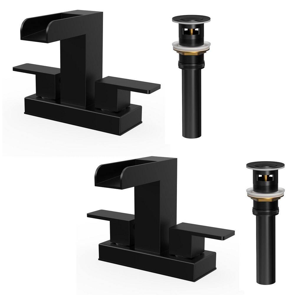 4 in. Centerset 8 in. Widespread Waterfall 2-Handle Bathroom Faucet 1.2 GPM in Matte Black with Pop up Drain (2-Pack) price history on PriceWatchPro