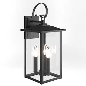 Hawaii 19.88 in. H 3-Bulb Black Hardwired Outdoor Wall Lantern Sconce with Dusk to Dawn (4-Pack)