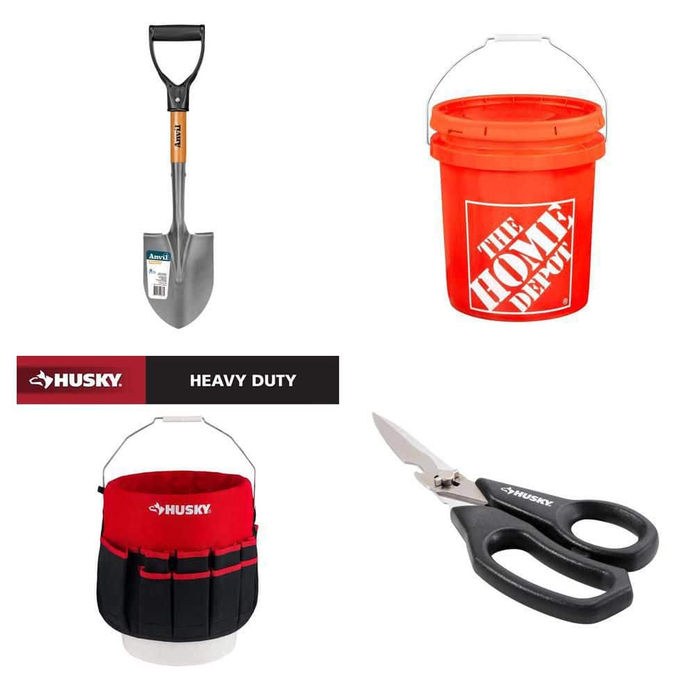 18 in. Digging Shovel, 5 Gallon Bucket, 12 in. Bucket Jockey (30-Pocket ...