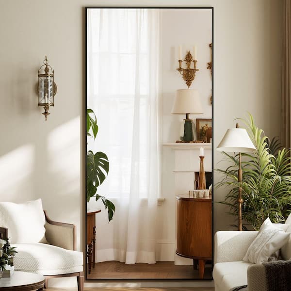 Morden Black 34 in. W x 76 in. H Rectangle Aluminum Alloy Framed Full Length Standing Mirror