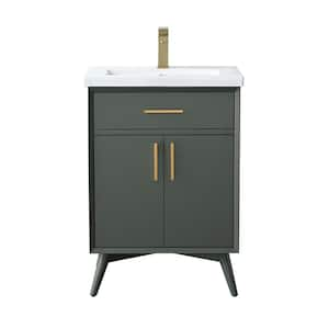 Nolan 24 in. W x 18 in. D x 34 in. H Bath Vanity in Vintage Green with White Ceramic Vanity Top