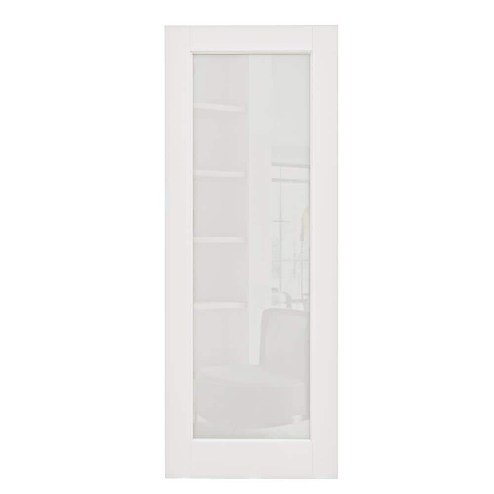 32 in. x 80 in. White Primed 1-Lite Tempered Frosted Glass and MDF Door Slab for Pocket Door without Pocket Door Frame price history on PriceWatchPro