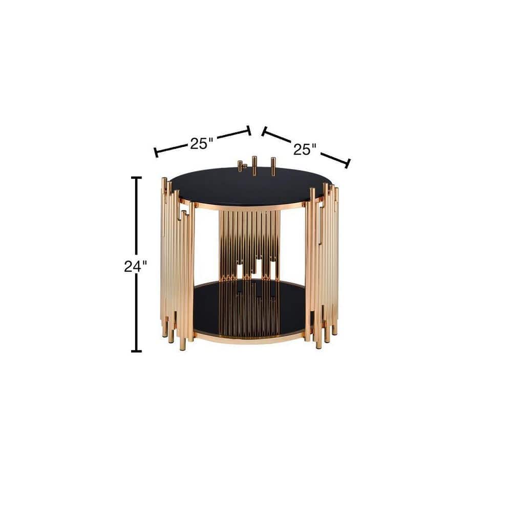 Tanquin 25" Round Black Glass & Gold Metal End Table