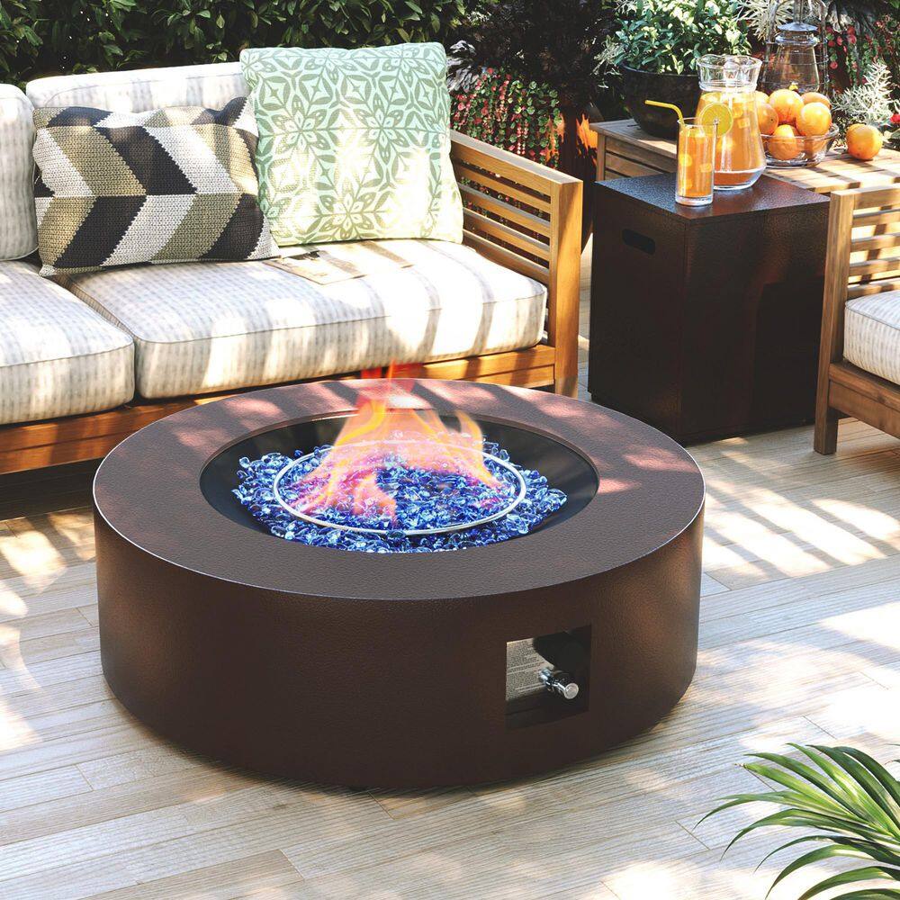 42 in. Round Iron Outdoor Fire Pit Table with Tank Cover and Rain Cover in Brown price history on PriceWatchPro