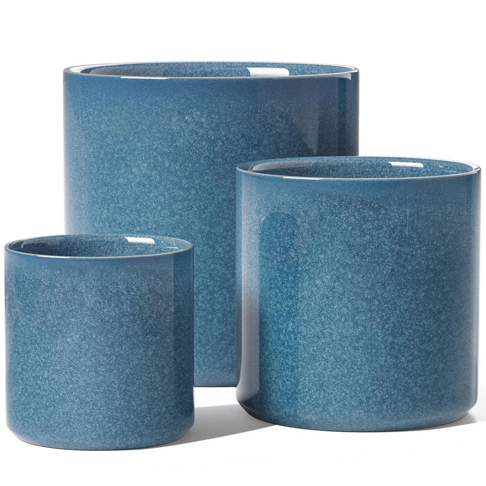10/8/6 in. Harbor Blue Ceramic Indoor Planters with Drainage Hole, Silicone Plug and Mesh Pad, Set of 3-Pack price history on PriceWatchPro