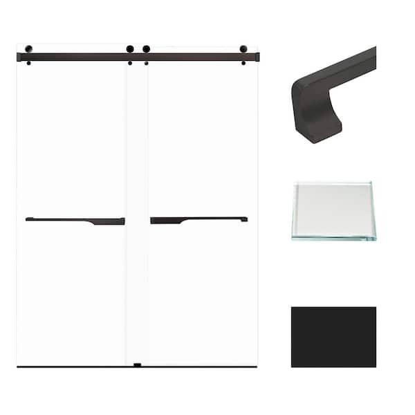 Transolid Brooklyn 60 in. W x 80 in. H Double Sliding Frameless Shower Door in Matte Black with Low Iron Glass