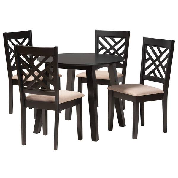 Baxton Studio Ellie 5-Piece Beige and Dark Brown Wood Dining Set