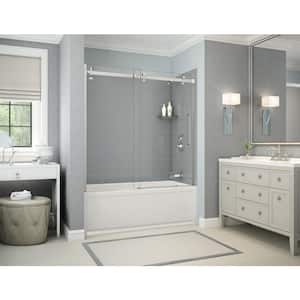 Utile Metro 32 in. x 60 in. x 81 in. Bath and Shower Combo in Ash Grey with New Town Right Drain, Halo Door Chrome
