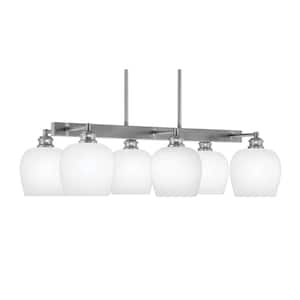 Albany 6 Light Brushed Nickel Downlight Chandelier, Linear Chandelier for the Kitchen with White Marble Glass Shades