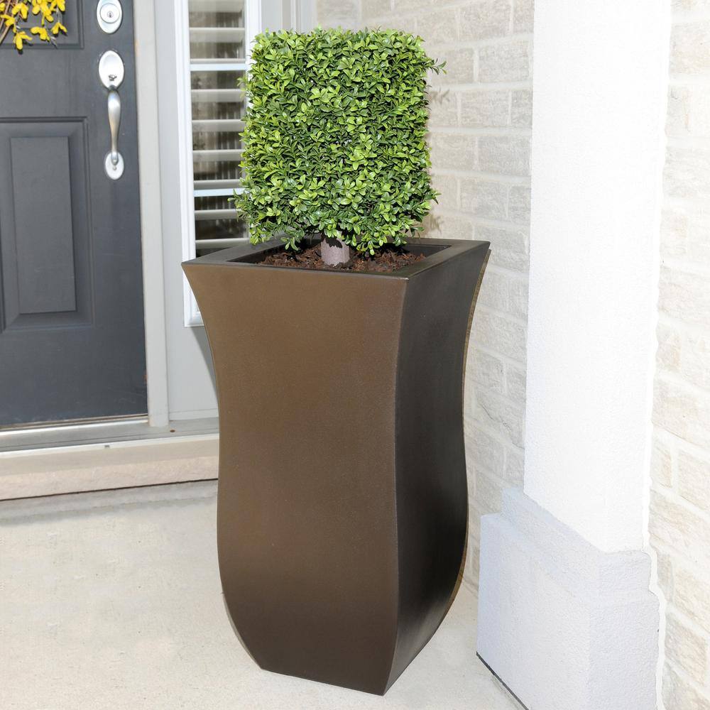 Espresso Polyethylene Tall Outdoor Planter with Double Wall