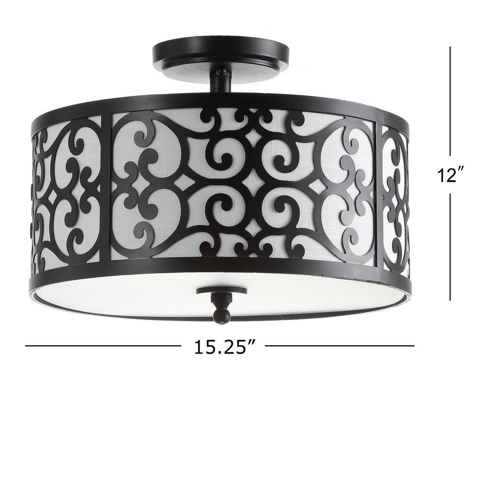 Elegant 15" Oil Rubbed Bronze LED Drum Ceiling Light with Linen Shade