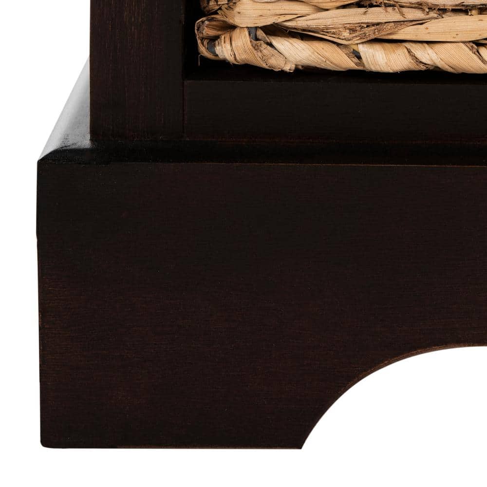 Transitional Brown Pine 3-Drawer Side Table with Woven Baskets