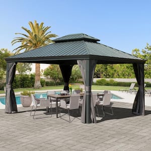 16 ft. W x 12 ft. D Aluminum Hardtop Gazebo with Galvanized Steel Double Roof Curtains and Netting