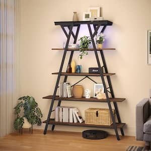 65.7 in. Tall Brown Particle Board Modern 5-Shelf Bookcase with LED Light