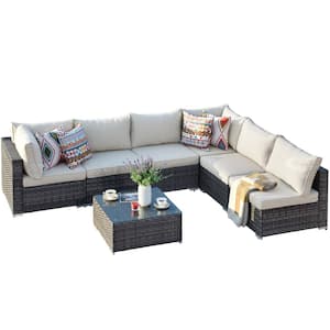 Arctic 7-Piece Wicker Outdoor Sectional Set with Beige Cushions