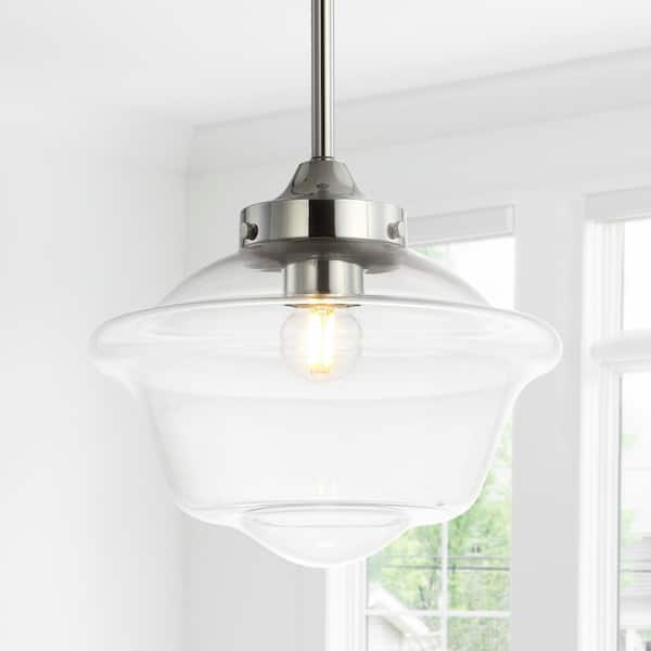 JONATHAN Y Kurtz 9.5 in. 1-Light Chrome LED Pendant with Adjustable Drop Metal/Glass