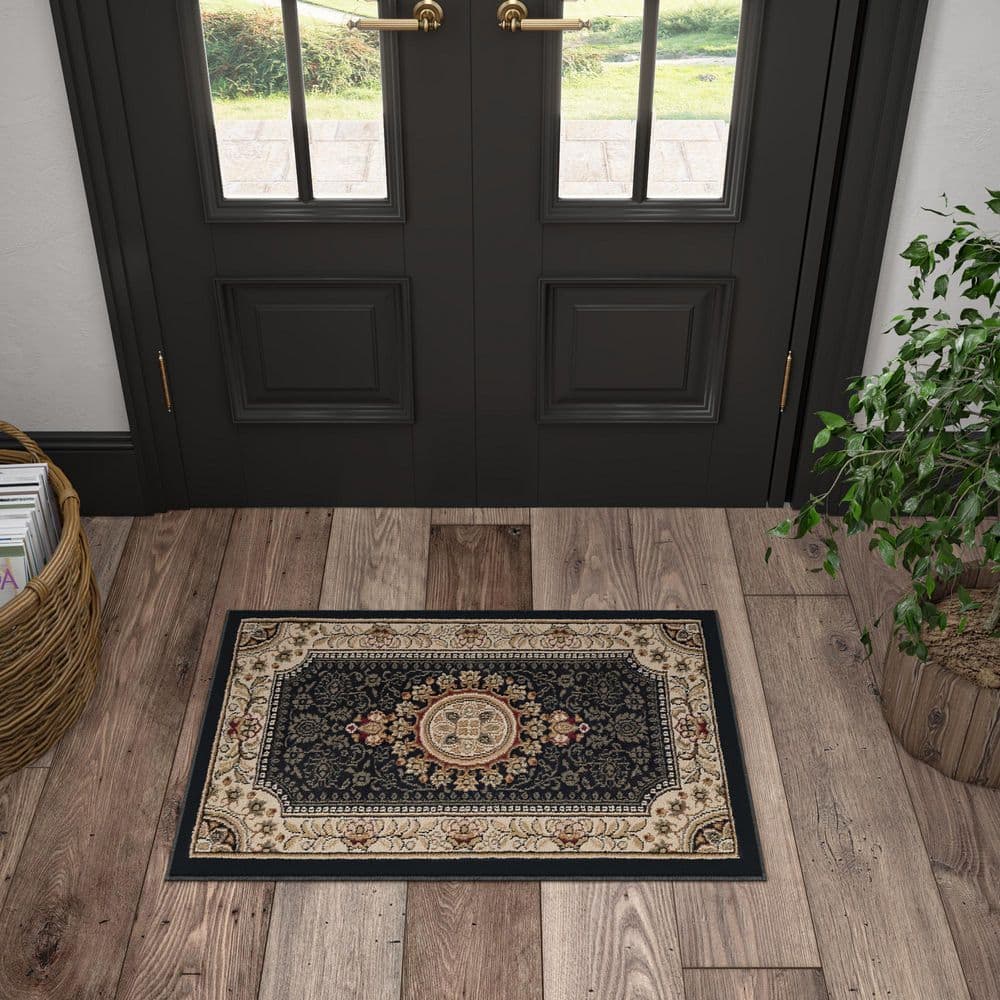 Sensation Oriental Medallion 2' x 3' Black Synthetic Area Rug