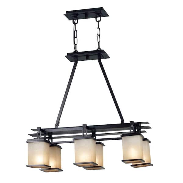 Kenroy Home Plateau 6-Light Oil Rubbed Bronze Island Light with Amber Glass Shade