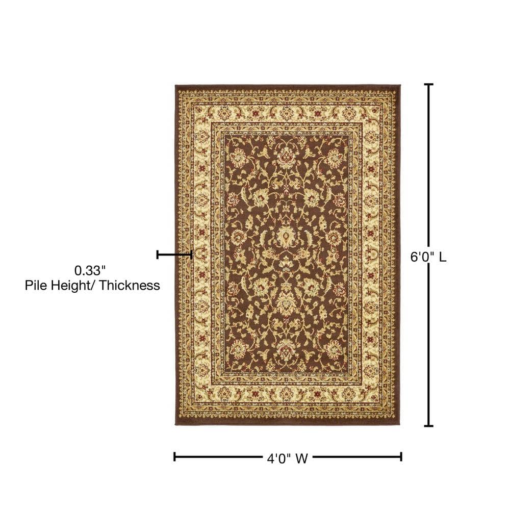 Classic Elegance 4' x 6' Brown Floral Synthetic Area Rug