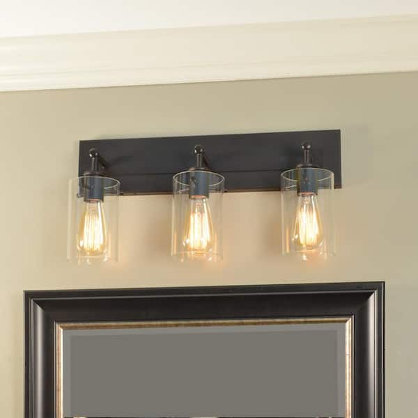 Regan 21 in. 3-Light Espresso Bronze Vanity Light with Clear Glass Shades